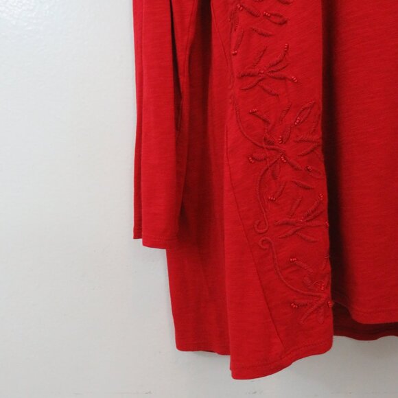 J Jill Size 1X Red Embroidered Tunic Top Long Sleeve Red Basic - Picture 5 of 6